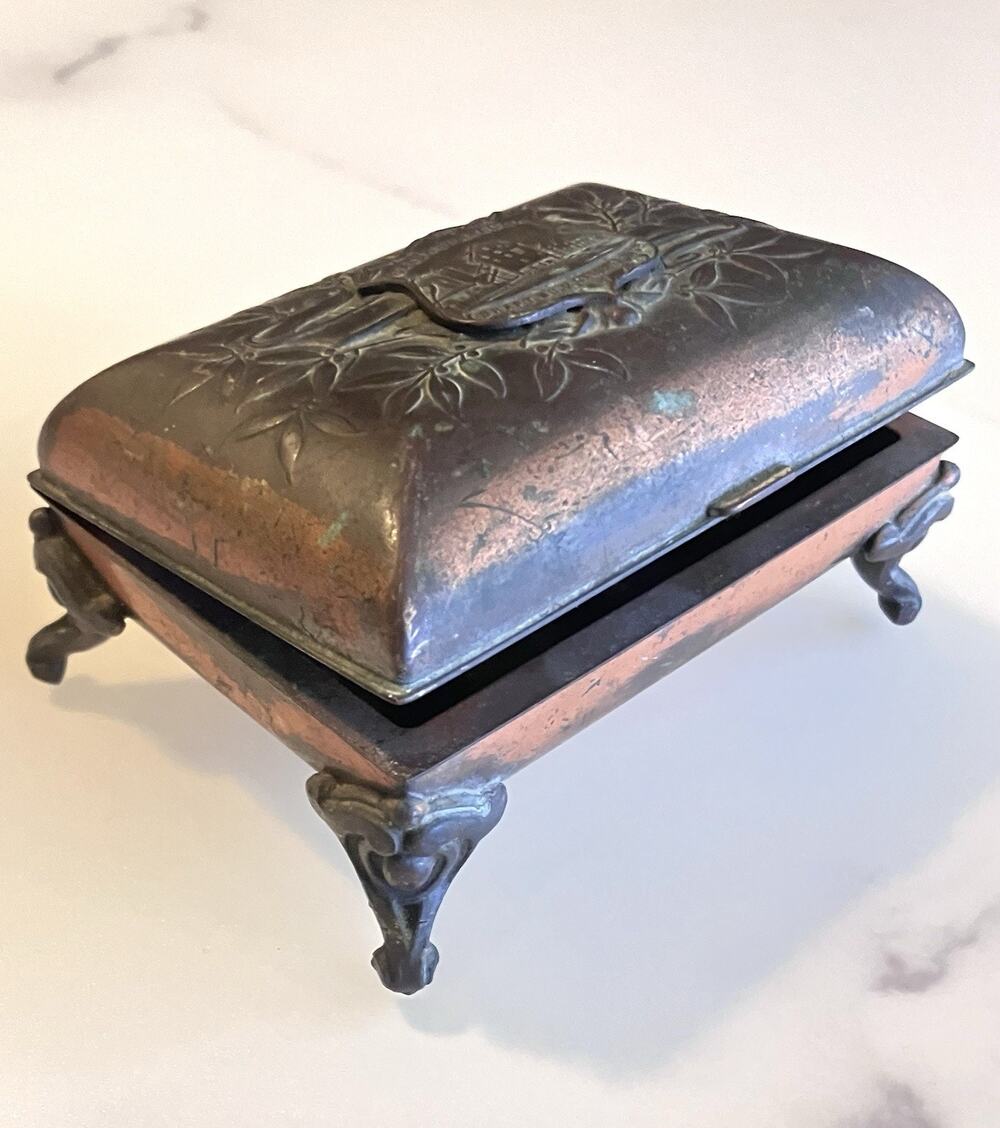 Antique Copper Footed Box Calumet & Hecla, Cigarette Trinket Jewelry, Shaft No 2